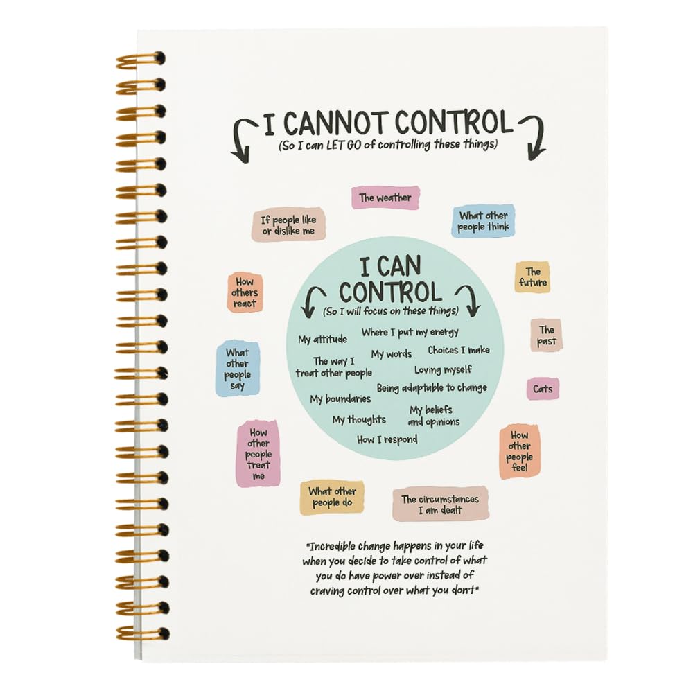 Tizzer Mental Health Things I Can and Cannot Control Lined Hardcover College Ruled Spiral Notebook Journal for Work Notes Journaling 5.5×8.3 Inch,