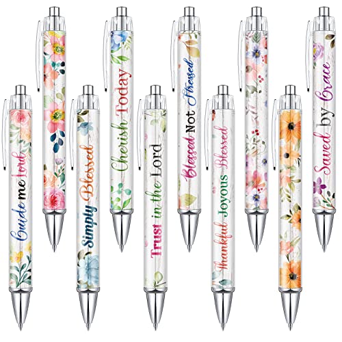 Tinlade 10 Pcs Christian Pens for Women Religious Ink Pens Easter Gifts Inspirational Quotes Bible Verse Ballpoint Funny Office Supplies for Women Men Coworker(Flower)