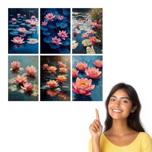 Image of SiddArtify Floral Wall Art Prints Set - Impressionist Lotus Flower Poster Decor for Living Room Bedroom Office - 8x12 inch Board Pack of 6
