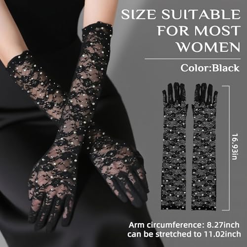 Black Lace Arm Sleeves for Women, Sparkling Lace Gloves for Wedding Tea Party Pattern Engagement Dress2