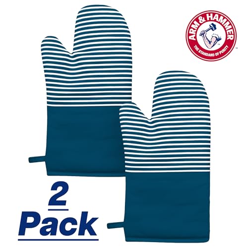 Arm & Hammer Striped Oven Mitts, Heat Resistant, Non-Slip Silicone Grip, 2 Pack, Navy - image 2