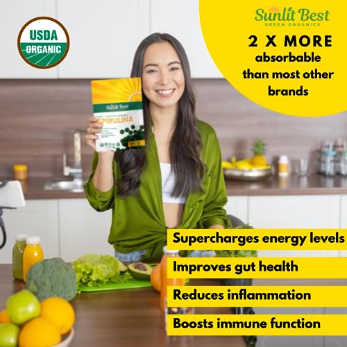 Sunlit Best Green Organics Sunlit Best - Usda Organic Spirulina Tablet - Natural Super Greens Supplements For Immune Support, Gut Health & Boost Energy Tablets With Chlorophyll, Vegan & High Protein thumb #2