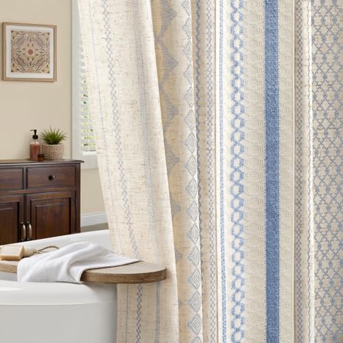 NDDYCU Light Blue Boho Linen Shower Curtain,72" W x 72" L