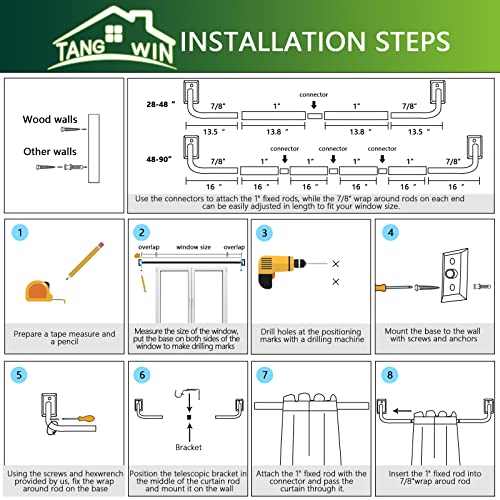 Nickel Wrap Around Curtain Rods,Nickel Curtain Rods For Windows 28 To 48 Inch(2.3-4Ft),Adjustable Blackout Curtain Rod,1 Inch Diameter Room Darkening Drapery Rods,Window Curtains Rod 28-48",Silver #TOP6