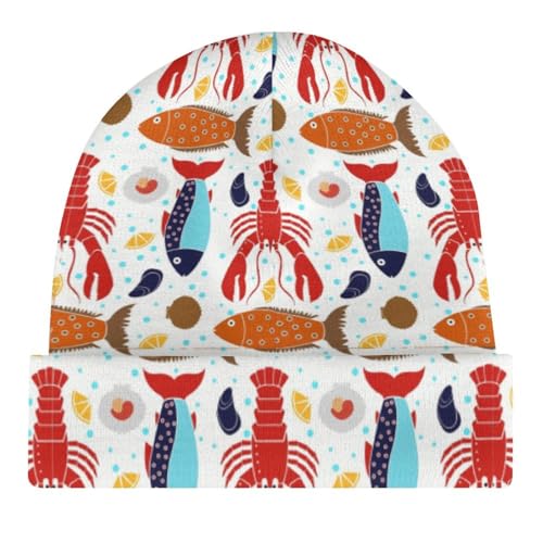 Animal Red Lobster and Lovely Fish Print Kids Beanie Hat for for Girls Boys Children Cap Winter Knitted Chemo Cancer Headwear Accessories Gifts Decoration4