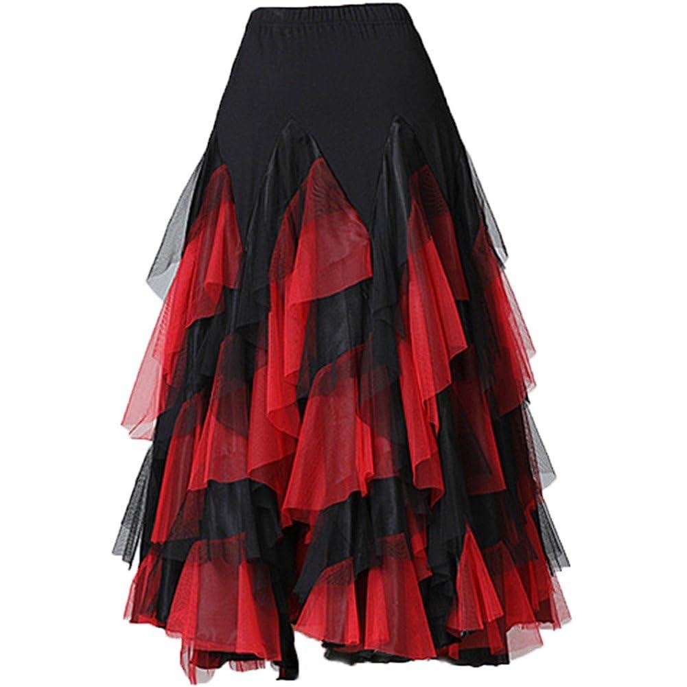 Danlai Women's Red Ballroom Dance Skirt Spanish Long Skirt Flamenco Waltz Dance Skirt Classical Big Swing Dance Dress Dancing Costume