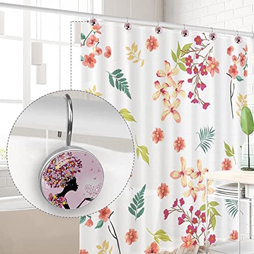 Crochets rideau de douche rose pour une salle de bain romantique
