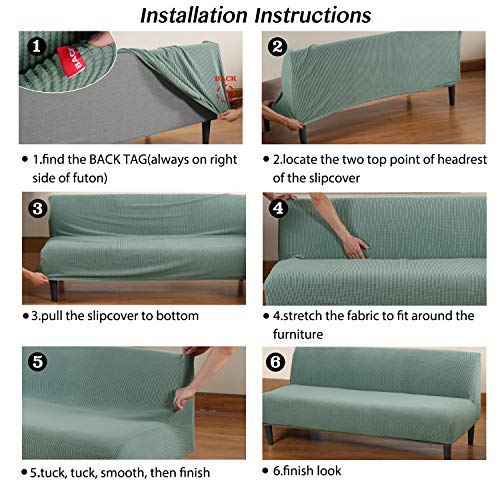 Turquoize Stretch Futon Cover Armless Sofa Cover Sofa Bed Slipcover Futon Couch Cover Furniture Protector With Elastic Bottom Feature Thick Soft Checked Jacquard Fabric, Dark Cyan #TOP5