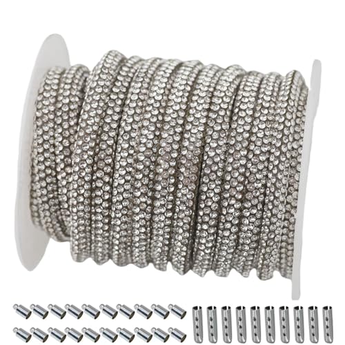 PAMIR TONG Rhinestone Glitter Rope 6 Yards 6mm Bling Laces String Shine Cords for Cloth-Shoes-Wedding-Jewerlry Making DIY (Silver) by PAMIR TONG - Used condition - US$13.67