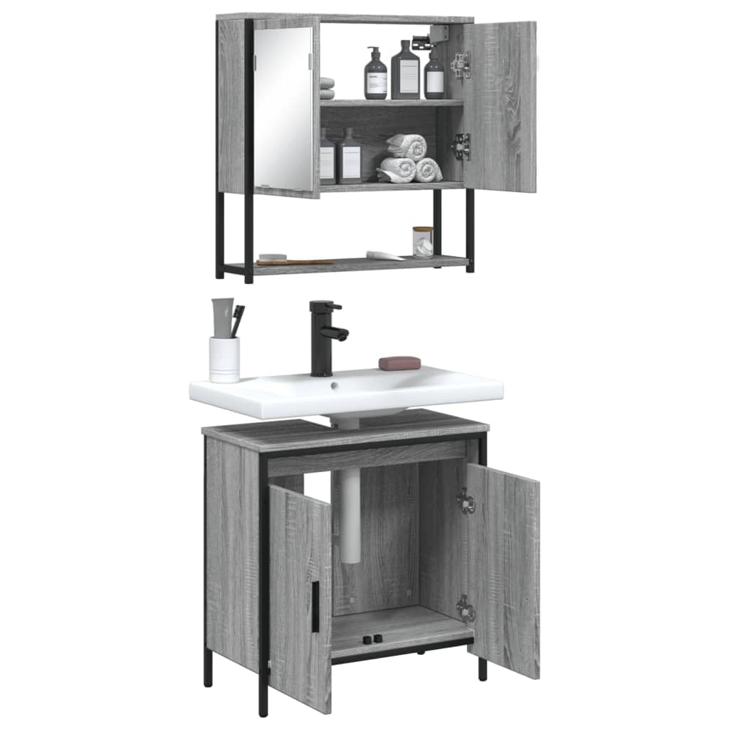 2-częściowy zestaw mebli łazienkowych Sonoma z materiału drewnopochodnego z szafką pod umywalkę i szafką z lustrem, 60 x 30 x 60 cm i 60 x 16 x 60 cm, montaż ścienny dla porządku w pralni