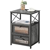 VECELO サイドテーブル ベッドサイドテーブル ナイトテーブル チャコールグレー 幅40cm×奥行35cm×高さ60cm 引き出し付き おしゃれ 北欧風 収納スペース リビングルーム/ベッドルーム モダン スタイリッシュ 【日本正規輸入品】