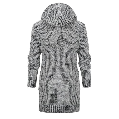 Mens Casual Mid Length Sweaters Cardigan Horn Button Up Hooded Cardigan Ribbed Knit Sweater Outwear2