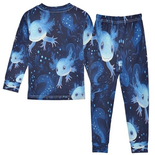 Pajama Sets Long Sleeve Blue Axolotl Pattern Prints Soft Comfy Sleepwear 2 Piece PJS 3-8T3