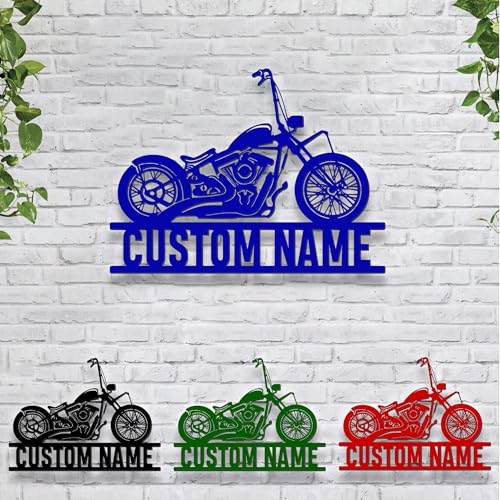 Image of Custom Motorcycle Metal Sign With LED Light, Motorcycle Metal Wall Art, Motorcycle Garage Name Sign Personalized, Garage Decor, Motocross Rider Gift