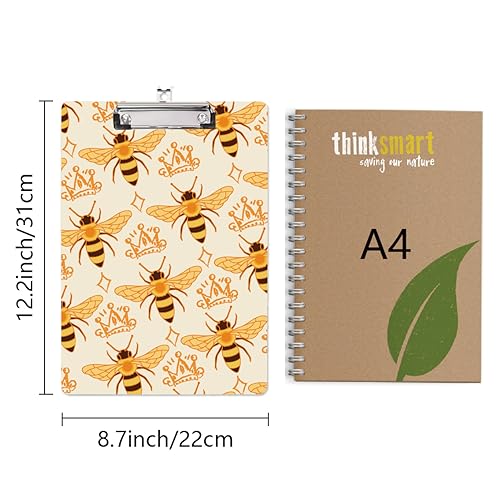 CRASPIRE Acrylic Clipboard A4 Bees Writing Board With Stainless Steel Clip Rectangle Yellow Crown Writing Instrument Decorative Clipboards Forms Holders for Office Supplies School Students - Image 2