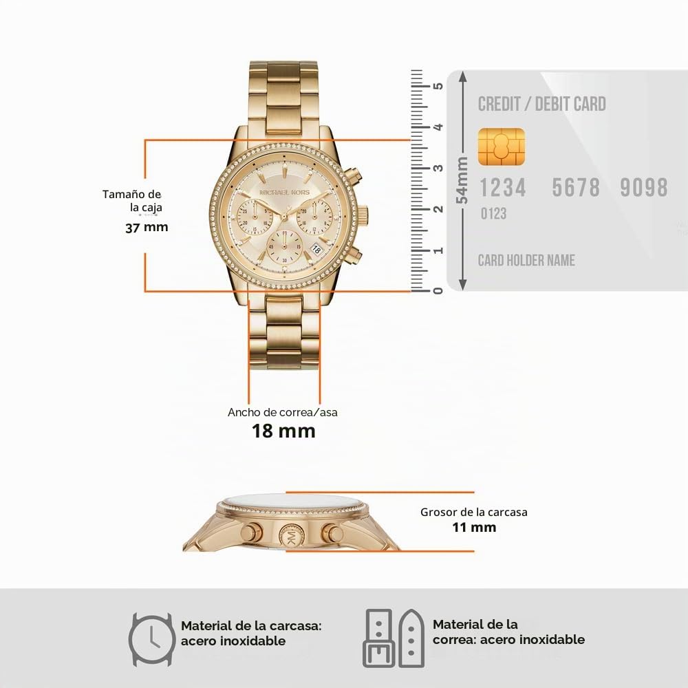 Michael Kors Reloj Bryant para Mujer, 37mm Movimiento cronógrafo de Cuarzo con Correa de Acero Inoxidable