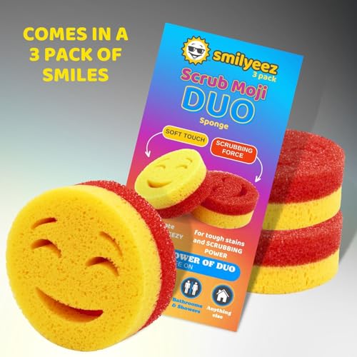 Image of The Original Smiling Handle with Soap Dispensing for the Smiling Sponge with Smilyeez Caddy, Dishwand with Sponges, and 2 Scrub Mojis (Black)