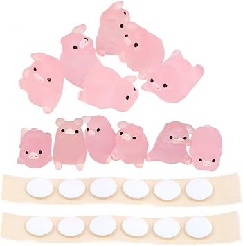 Mini Ornaments Cute Resin Luminous Pig Figurine Toy Cake Topper Decoration DIY Crafts Decoration 12pcs/set Pink