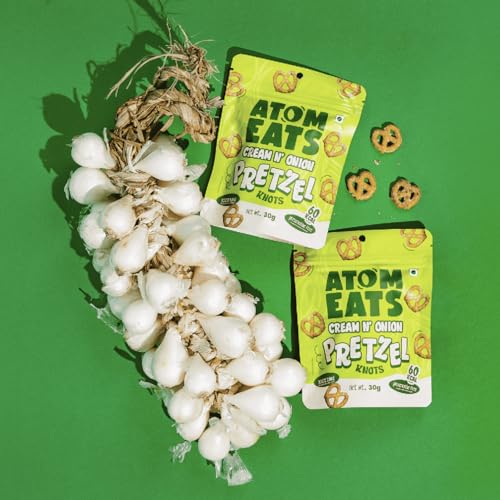 Image of Atom Eats Sour Cream & Onion Pretzels 30g | Bold & Creamy Mini Pretzel Knots with Real Onion, Chives & Parsley | 100% Baked | Crunchy Savory Snack for Me-Time, Office, Travel & Parties | Preservative-Free
