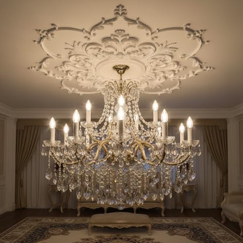 Image of Nuanchu 43.3'' Large PU Ceiling Medallion Combination Decorative 2.36'' ID French Style Chandelier Base Ceiling Medallion for Light Fixtures Victorian Rosette Light Covers for Chandeliers(Lovely)