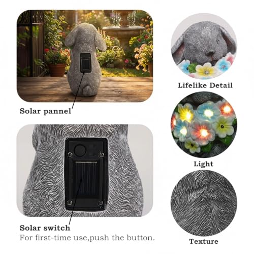 PETAFLOP Solar Garden Statues Outdoor Decor, Rabbit Figurines with Flowers for Patio Balcony Lawn Yard Decorations, Birthday Housewarming Gifts for Women Mom Grandma — view 3