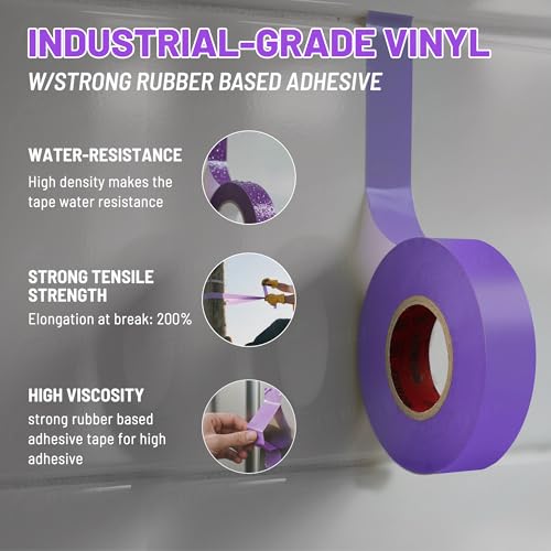 Image of RED WOLF 10 Pack Purple Electrical Tape 3 /4 Inch x 66 Ft Industrial Grade UL /CSA Listed 7 Mil Thick Flame Retardant High Temp Waterproof Electrical PVC Tape Electric Super Vinyl Rated 600V