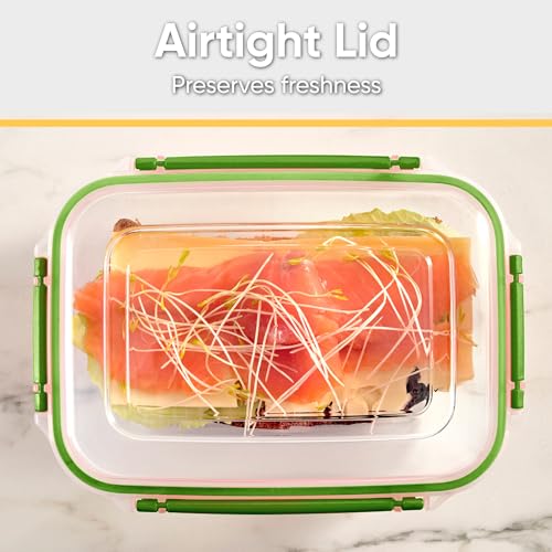 Image of Superio Plastic Airtight Food Storage Containers, Set of 4 Sealed Clear Container Bowls with Lids, BPA Free, Rectangular, Green