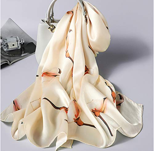Andantino 100% Mulberry Silk Long Scarf For Women Large Shawls For Headscarf And Neck- Oblong Hair Wraps With Gift Packed (Off-White Calla) #TOP1