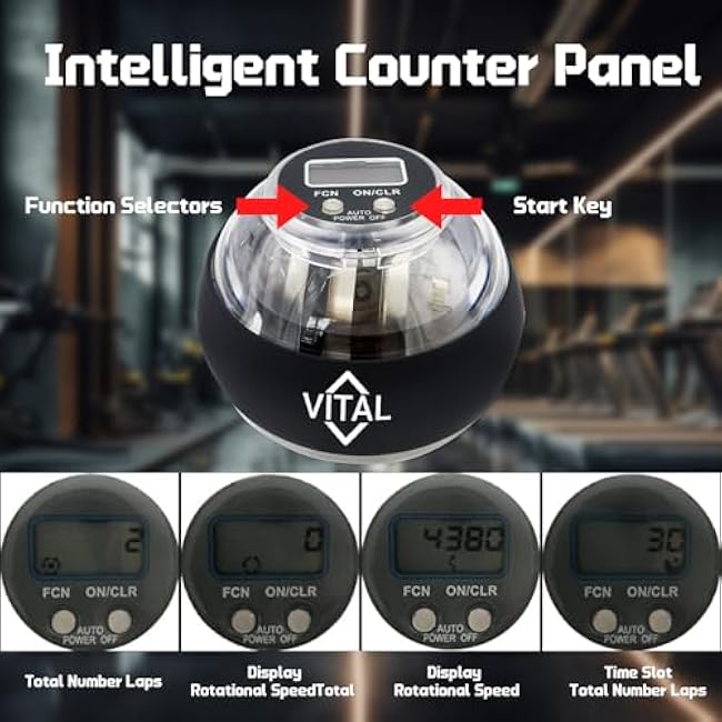 Ball, Vital Wrist Hand Exerciser Official, Gyro Ball Wrist Exerciser, Auto-Start Wrist and Arm Training Device with LED Lights, For Strengthen Grip Strength, Arms, Bones, Muscle