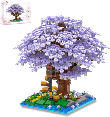 Image of Purple Cherry Blossom Tree House Building Set, 1113+ PCS Japanese Sakura Mini Blocks for Ages 14+ | Kawaii Collectible Home Decor | 1 Year Manufacturing Warranty