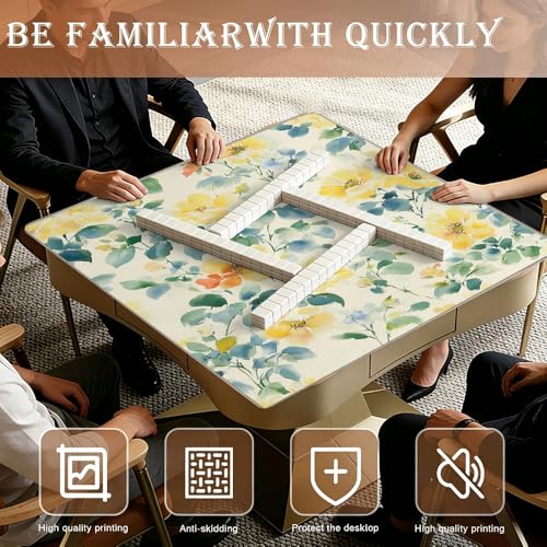 Tapete de Mahjong Acuarela Floral Amarillo/Cian 33x33 in miniatura 2