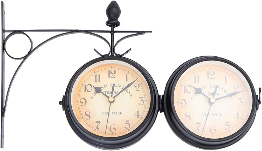 Double Sided Wall Clock, Outdoor Garden Clock Train Station Clock Vintage Wall Mounted Clock Outdoor Garden