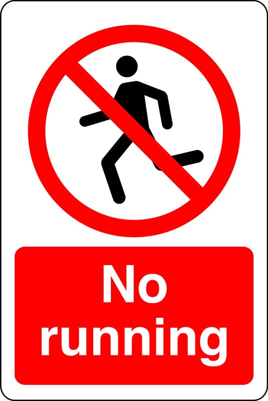 No running - no sailing, deep water, slippery - High tack self-adhesive sticker (600mm x 400mm) Viewing Distance within 20m. — image 1