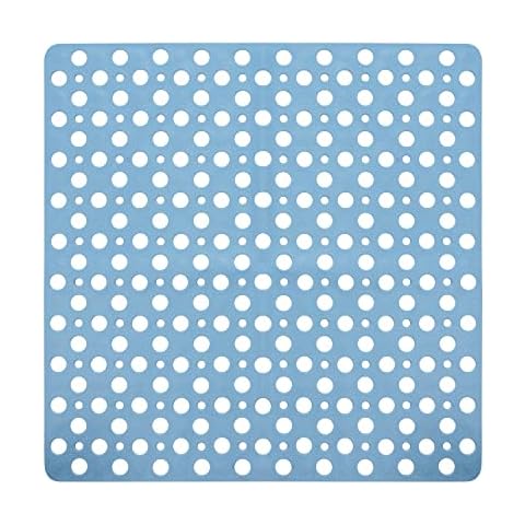 ENKOSI Extra Large Square Non Slip Shower Mat | 27 x 27-inch Shower Mats for Showers Anti Slip - Square Shower Stall Mat for Bathroom Shower Floors | Secure Suction Cups and Drain Holes (Blue) Cover