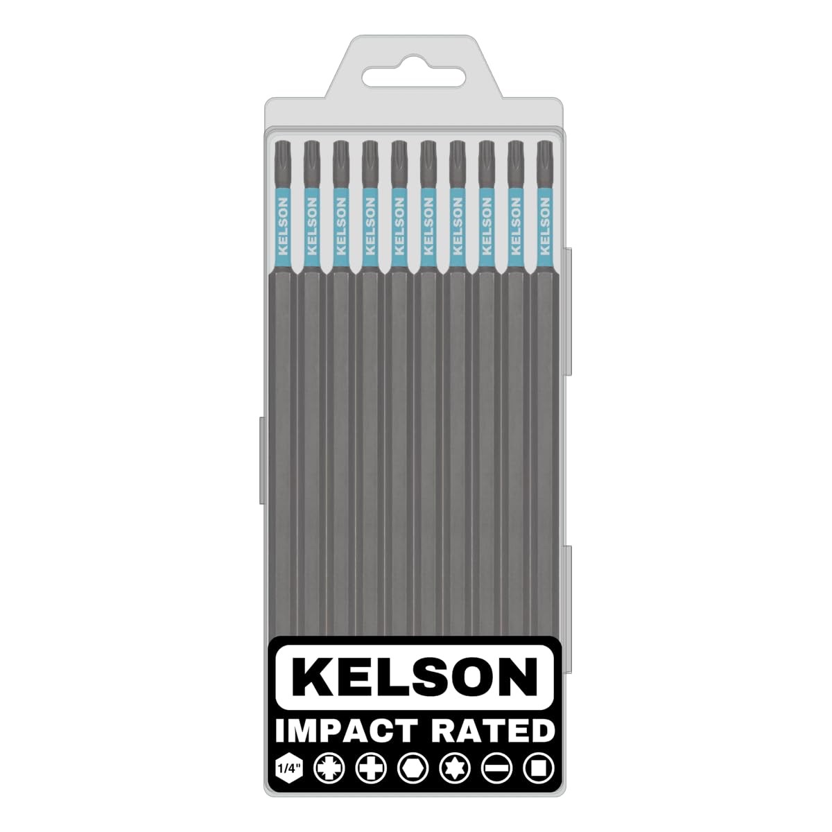 KELSON 10pcs T20 Torx 150mm Impact Rated Screwdriver Bits with Storage Case 1/4" Universal, Black - Image 2