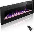 ZAFRO 50" Electric Fireplace with Remote Ultra-Thin & Quiet Wall-Mounted Recessed Heater, Adjustable 12-Color Flame, Brightness & Speed