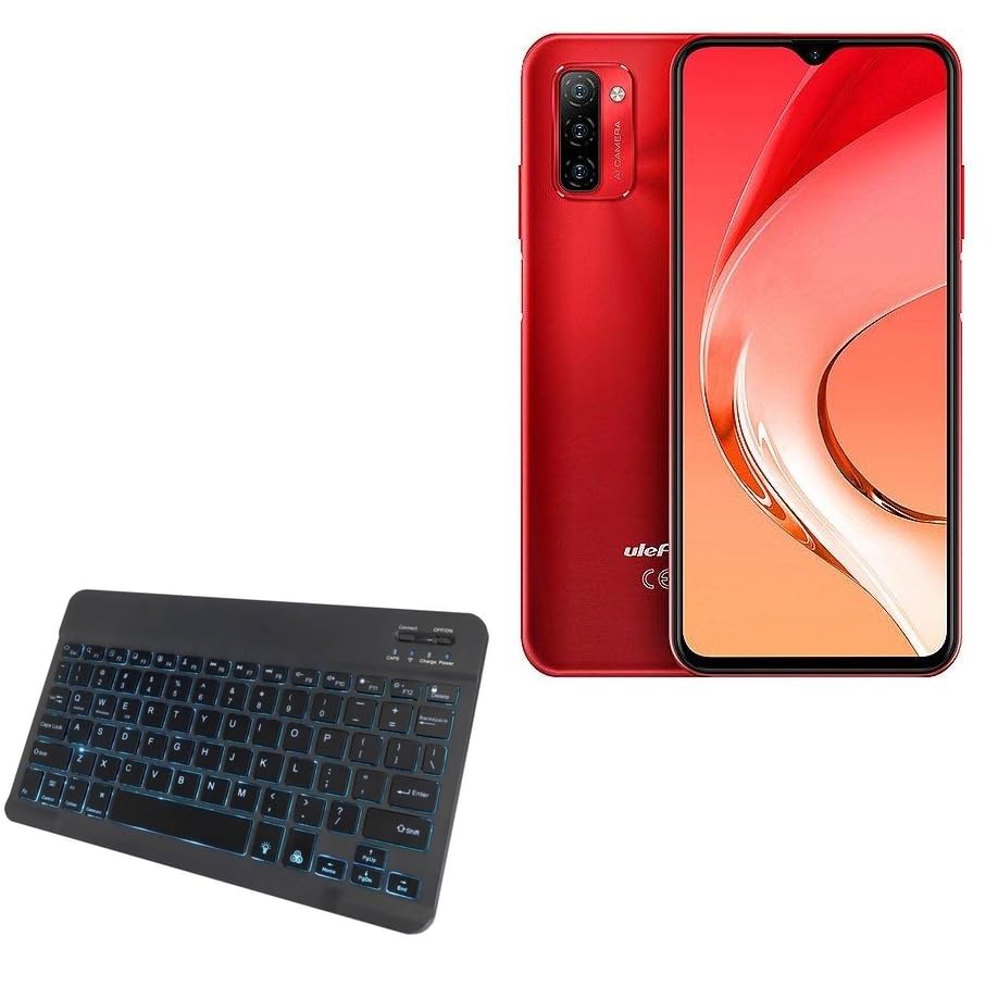 BoxWave Keyboard Compatible with Ulefone Note 12 - SlimKeys Bluetooth Keyboard - with Backlight, Portable Slim LED 7 Colors - Jet Black