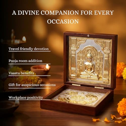 Image of Lord Mahavir Pocket Temple for Pooja Room | Gold Plated Photo Frame & Devotional Prayer Box for Jains | Gift for Family & Friends, Diwali Gift & Home Decor - (Medium) 4 Inch - Pack of 1