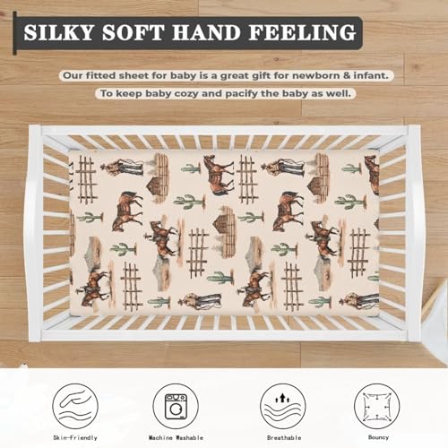 Image of Western Crib CE Sheet for Boys & Girls - Horse, Standard Crib Mattress Size, Breathable & Soft Fitted Sheet in Navajo Tribal Pattern