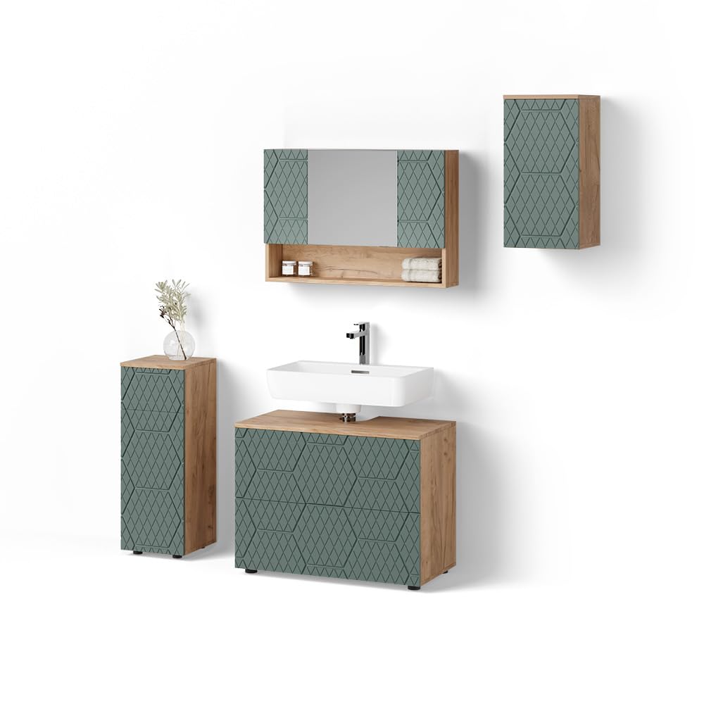 Livinity Conjunto de Muebles de baño Ronco, Verde/Roble Dorado 80 cm