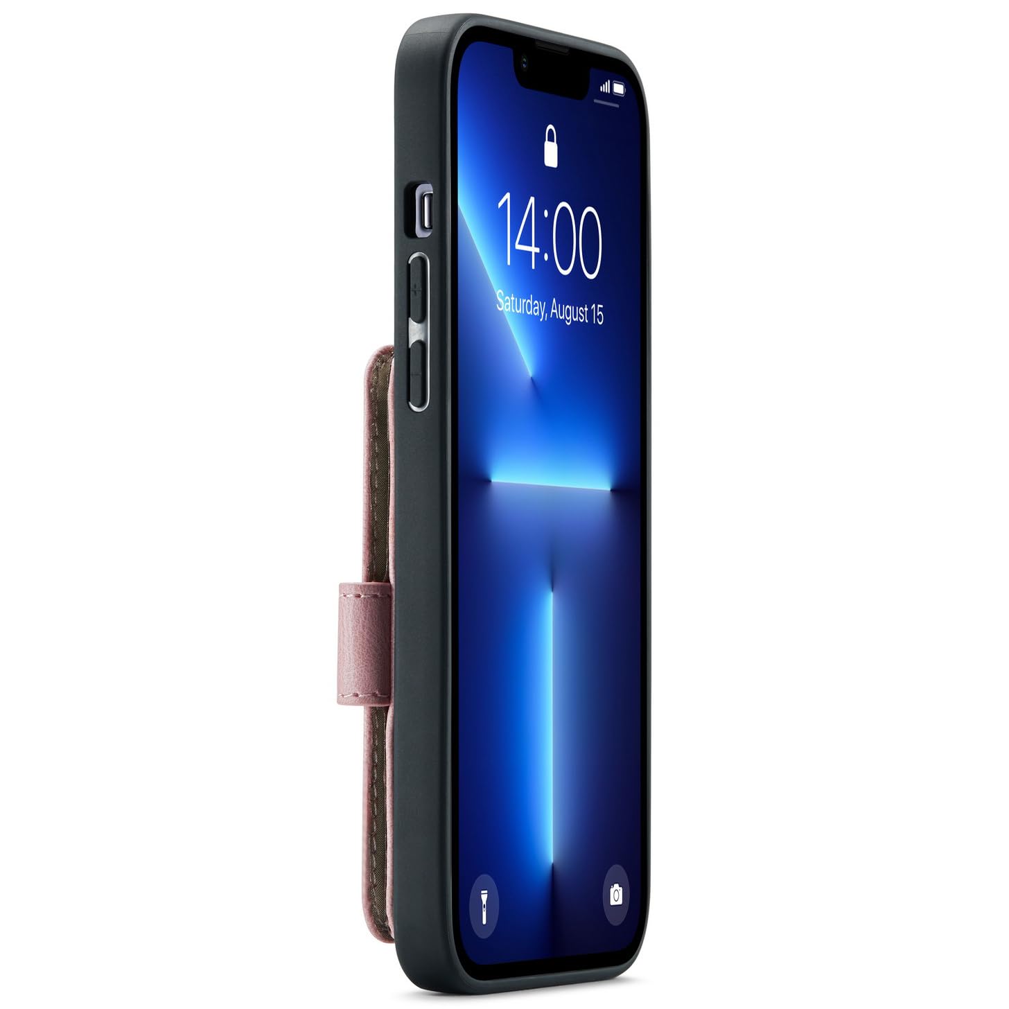 Skórzane etui na iPhone'a 15 Pro Max/15 Pro/15 Plus/15, magnetyczne odpinane, wąskie etui portfelowe z uchwytem na kartę blokującą RFID, różowy, 15
