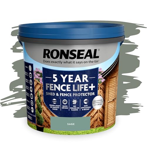 SAVING HUB Fence Paint 5L - Garden Shed Paint Outdoor Furniture Paints - Exterior Wood Treatment - Used On Rough Swan & Smooth Planed Wood - Sheds & Fences Life Plus - Dry in 4 Hours (Sage)
