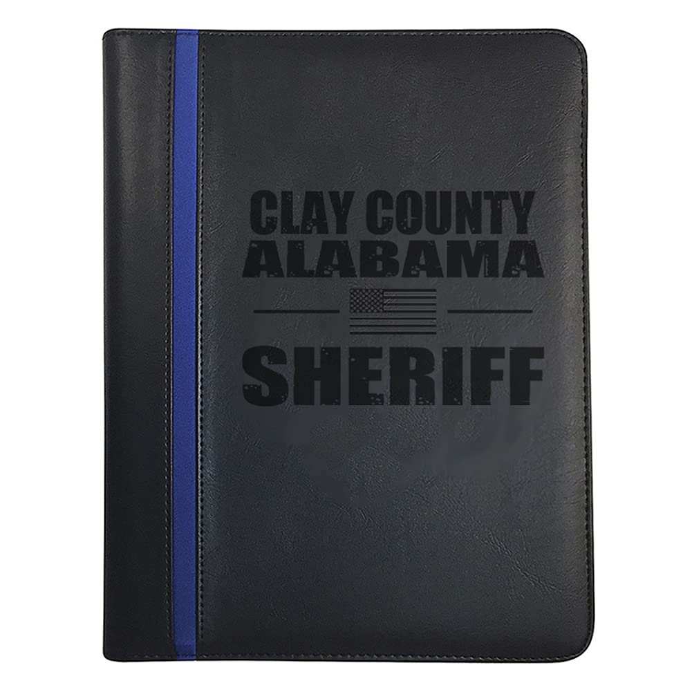 Alabama Sheriff Deputy Clay County Padfolio Notepad Holder - Thin Blue Line Portfolio with Deputy Sheriff Prayer Print & 3 Police Laptop Stickers and a Police Car Magnet