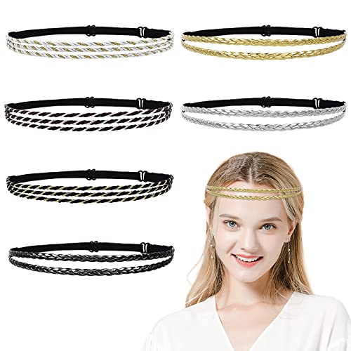 Molain Lot de 6 bandeaux élastiques tressés antidérapants et réglables - Accessoire pour cheveux pour femmes et filles Cover