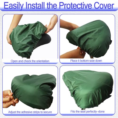 Image of Waterproof Bicycle Seat Covers Dustproof Rainproof UV-Resistant and Windproof Easy to Install and Clean Reusable Suitable for Men's and Women's City Bike and Wide Seats(2pcs Green)