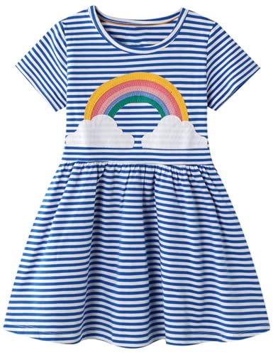 Image of Hongshilian Little Girls Cotton Casual Dress Cartoon Print T-Shirt Short Sleeve Skirt Dresses