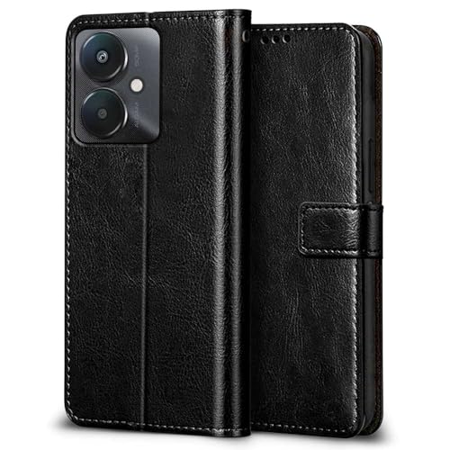 Image of WOW IMAGINE Shock Proof Flip Cover Back Case Cover for Xiaomi Mi Redmi 13C 5G | Redmi 13C 4G | Poco M6 5G | Poco C65 (Flexible | Leather Finish | Card Pockets Wallet & Stand | Black)