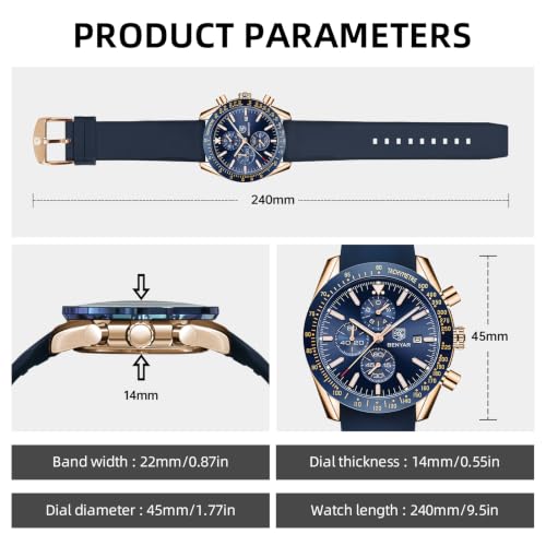 Image of BENYAR Mens Watches Quartz Movement Chronograph Leather Strap Fashion Business Sport Design 30M Waterproof Scratch Resistant Elegant Gifts for Men