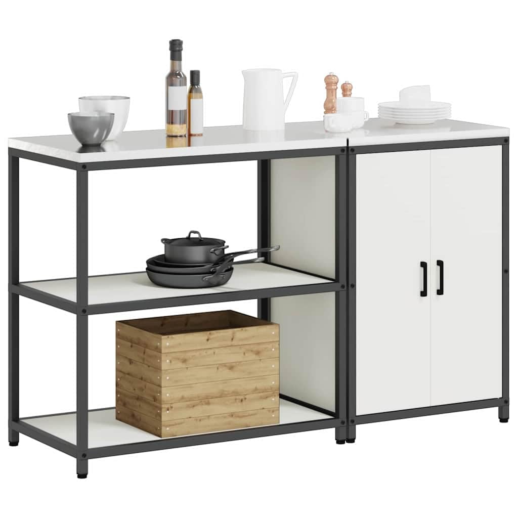 HATTEM zestaw do przechowywania kuchni, biały, ze stali walcowanej na zimno, 2-częściowy z 4 półkami i 2 drzwiami, 90 x 50 x 92 cm i 60 x 50 x 92 cm, miejsce do przechowywania do kuchni