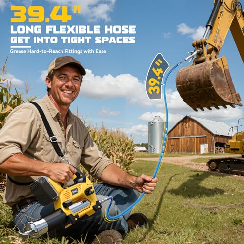 Image of DIYtoolifz Cordless Grease Gun Compatible with DeWalt 20V Battery, 12000PSI High Pressure, 3-Speed&Brushless Motor, 9oz /min Max Flow, 2-in-1 for Cartridge /Bulk Grease, 39.4 inchHose&4 Couplers(Tool Only)